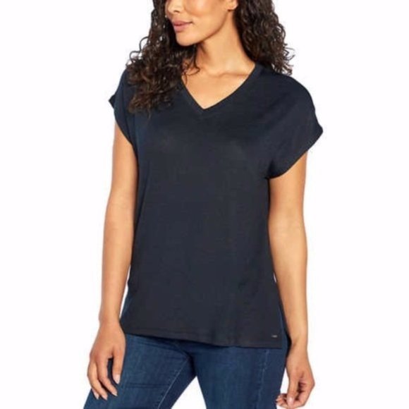 ORVIS Ladies Short Sleeve Soft Feel V-Neck Tunic Top - Black NWT - Picture 1 of 4